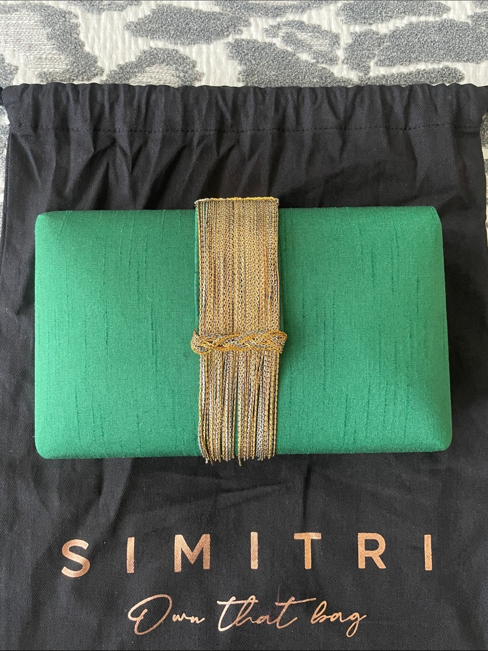 Emerald Green Clutch with Gold Fringe | SIMITRI Emerald Fringe Clutch